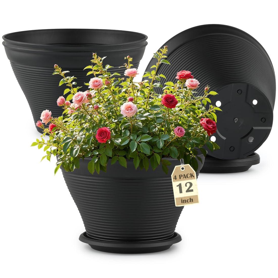 RooTrimmer 12-Inch pot set with saucers for easy indoor plant care