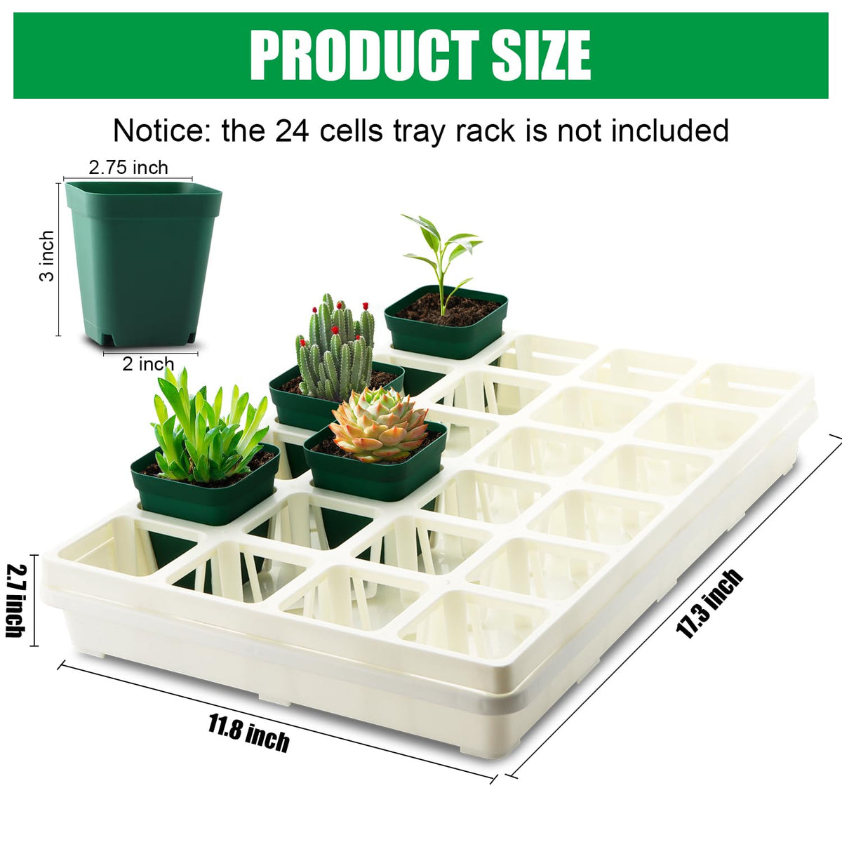 RooTrimmer 24-cell pot carrier tray stabilizes pots during transport and watering.
