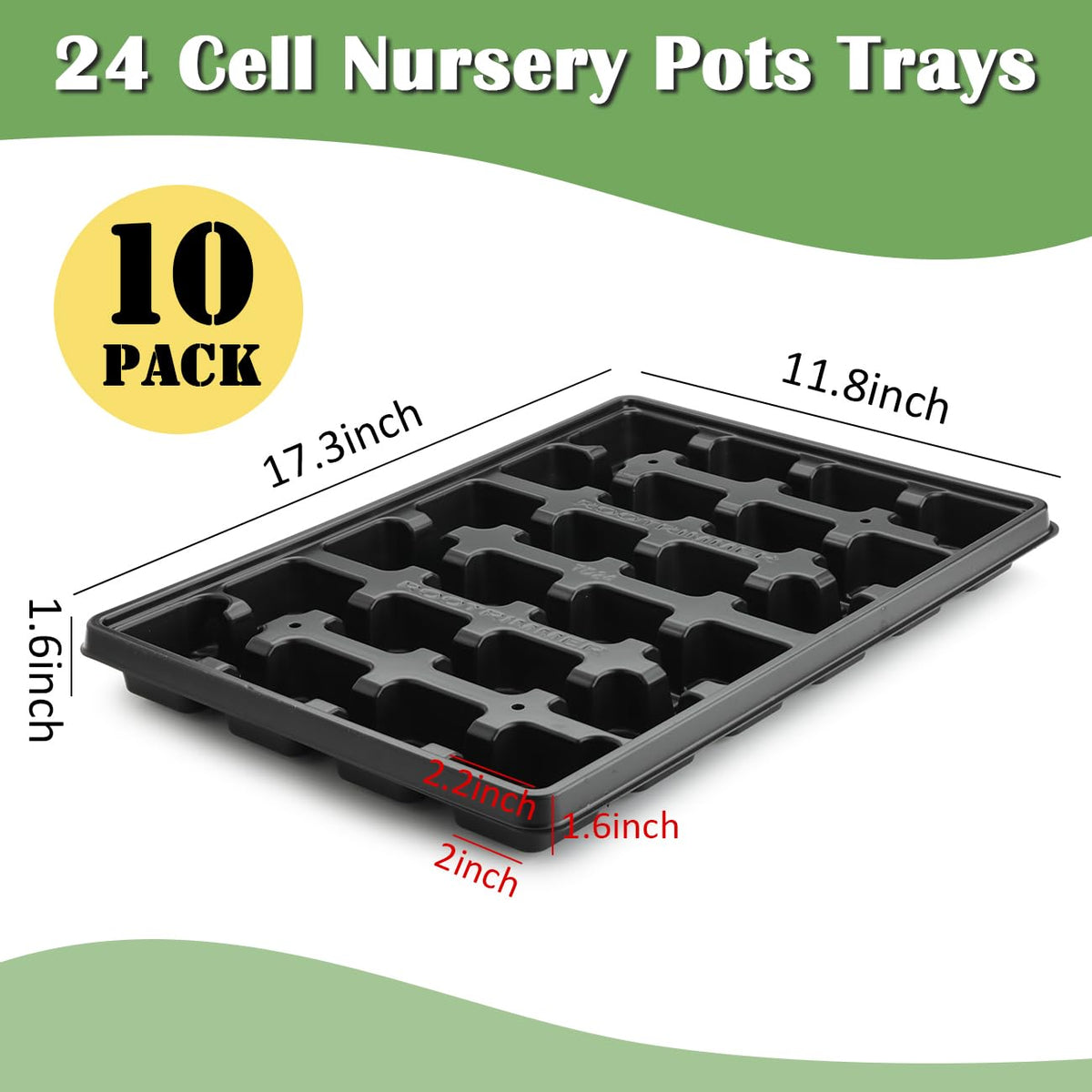 RooTrimmer 24-cell tray side view highlighting elevated bases and drainage for healthier root systems.