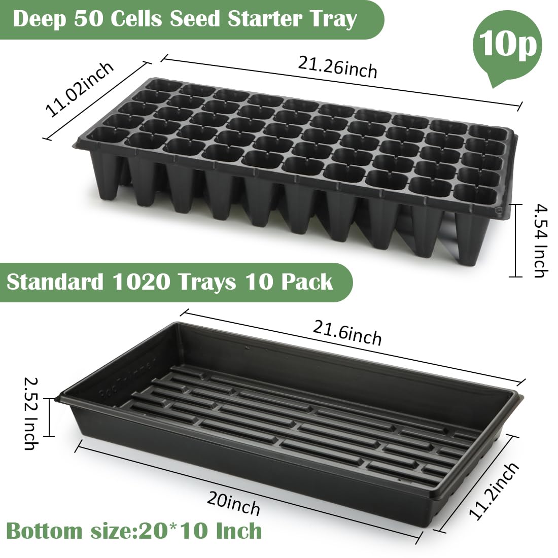 RooTrimmer 50-cell deep tray with large cells for robust seedlings.