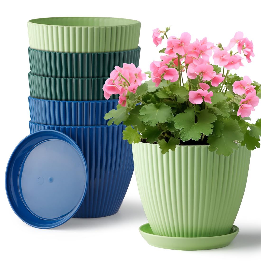 RooTrimmer blue 7.5-inch pot with drainage holes for sunlit spaces.