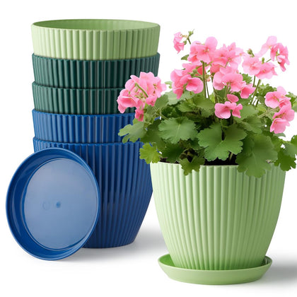 RooTrimmer blue 7.5-inch pot with drainage holes for sunlit spaces.