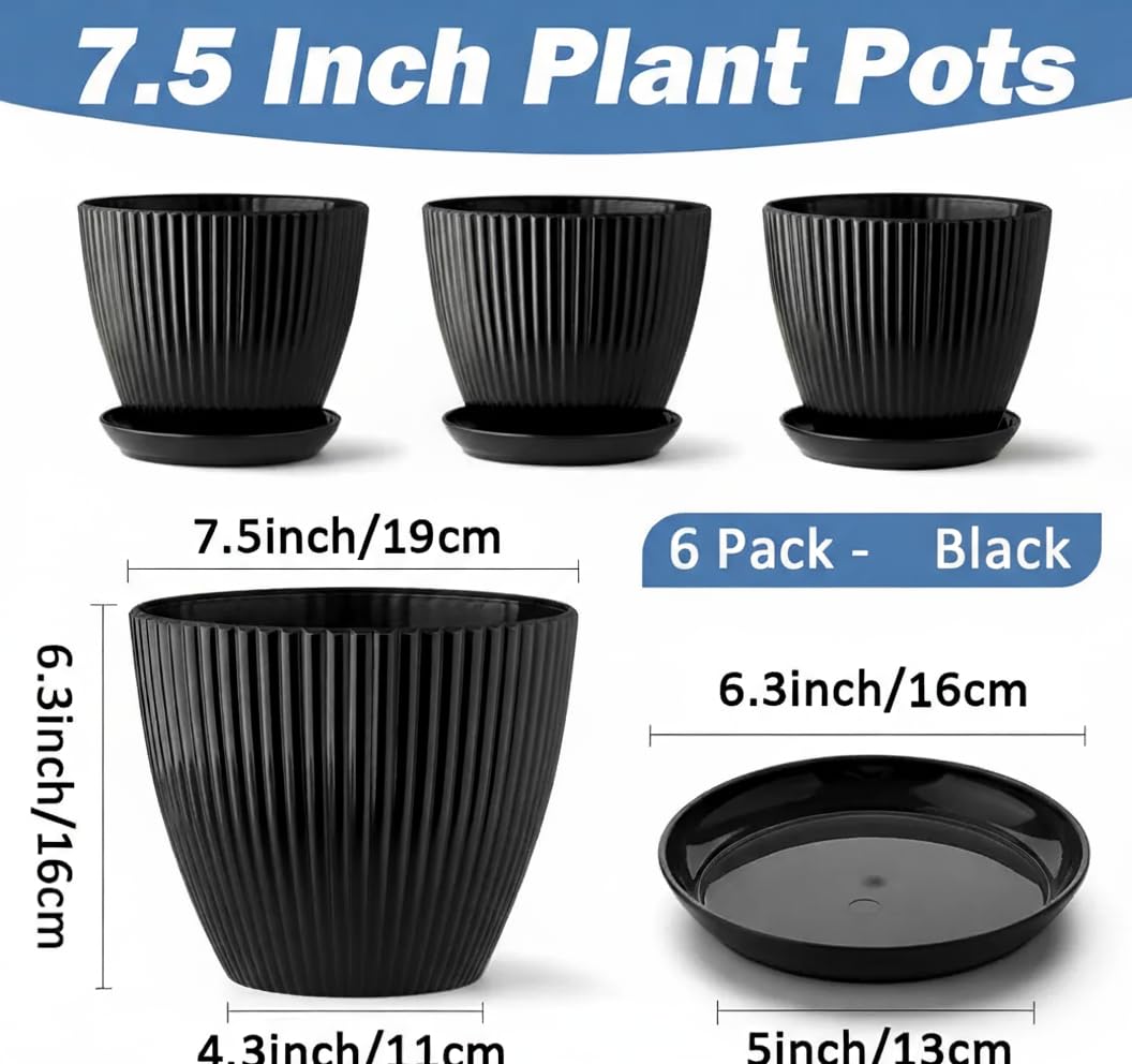 RooTrimmer 7.5 inch black thickened pot top view highlighting ample space for deep roots