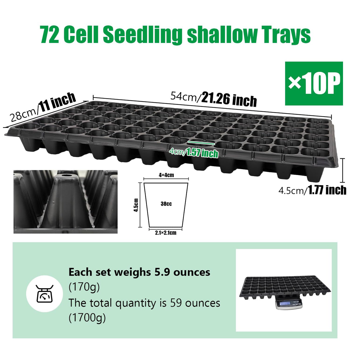 RooTrimmer 72-cell tray with thick plastic resists warping in sun