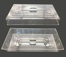Clear RooTrimmer dome covering seed starter tray for a stable germination microclimate.