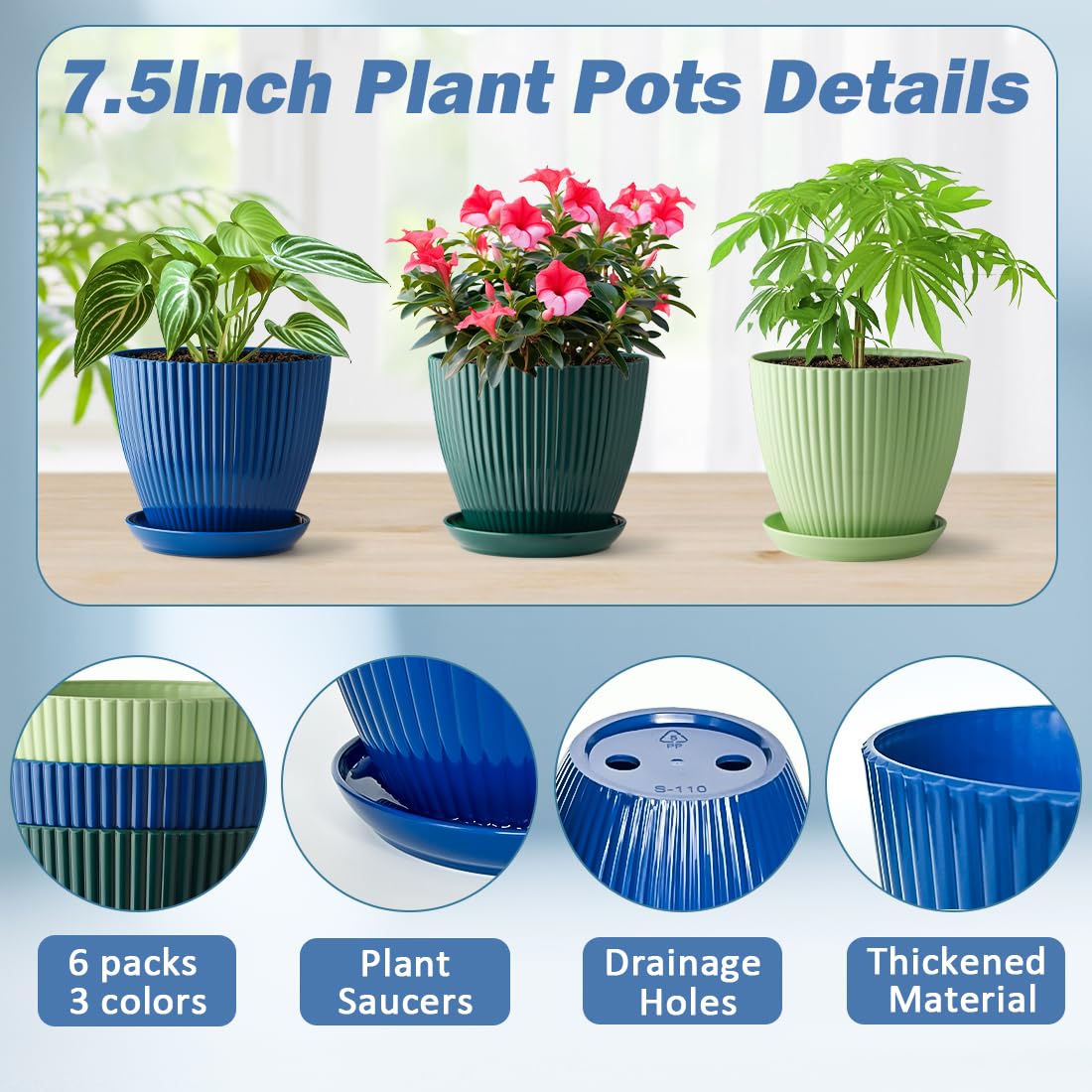 RooTrimmer pot includes drainage holes and saucer to prevent water stains.