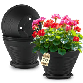 RooTrimmer five-pack 10-inch plant pots with saucers for easy watering and clean surfaces