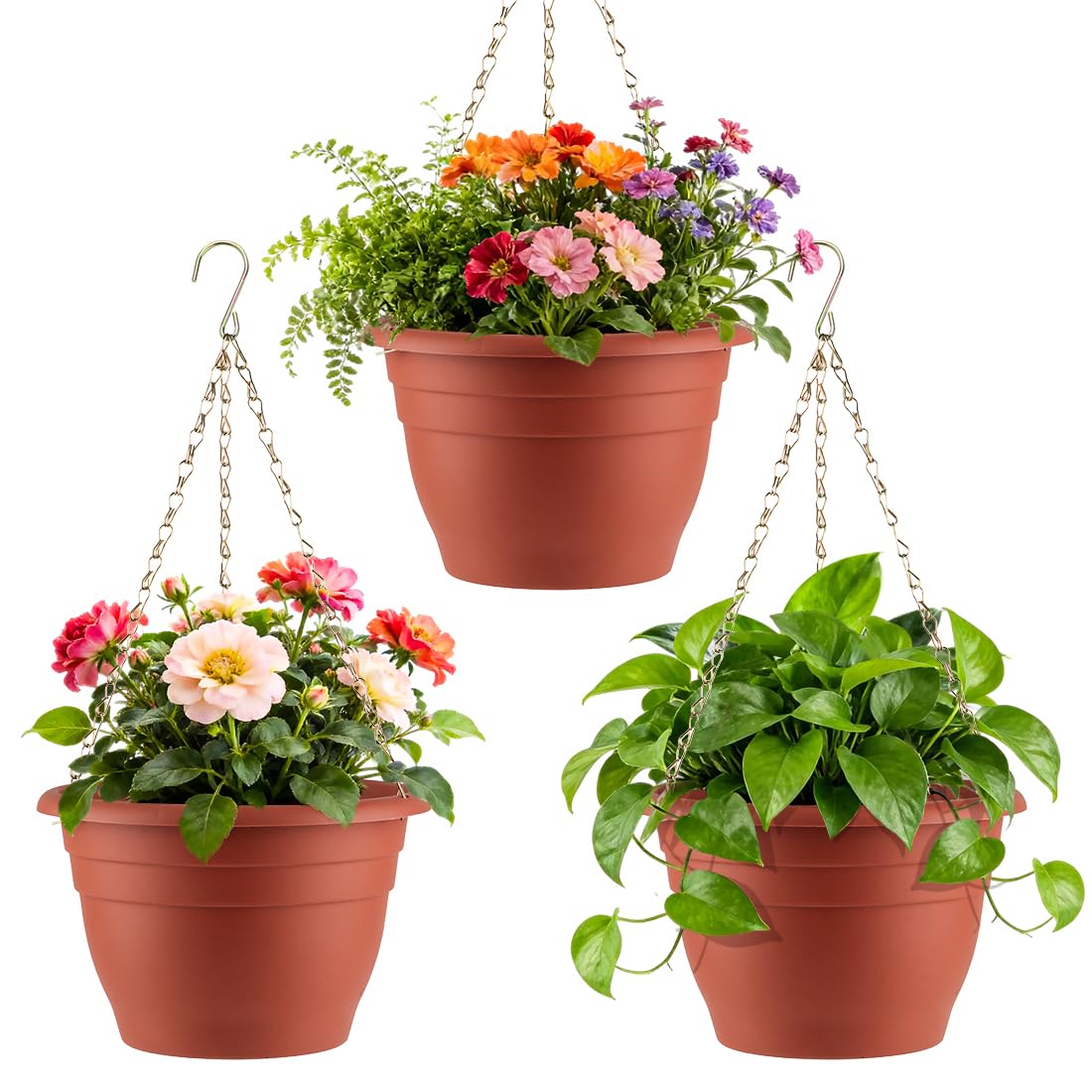 RooTrimmer 11-inch hanging planter set with chain and plugs for easy installation on indoors or outdoors
