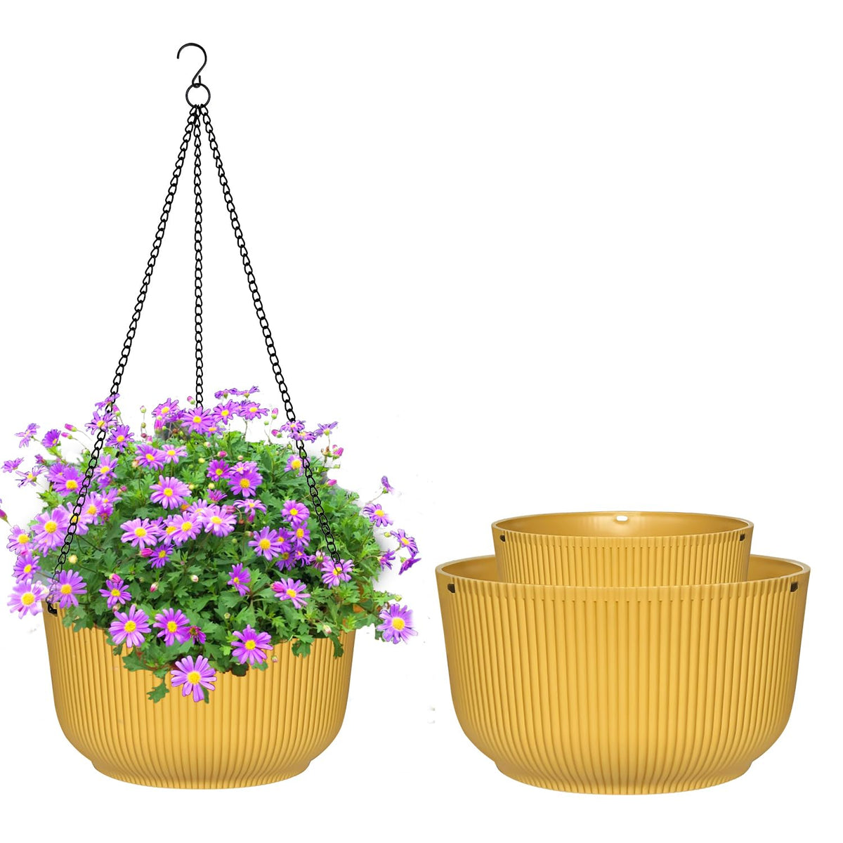 RooTrimmer hanging planter 9-inch three-pack ideal for balcony herbs and compact spaces.