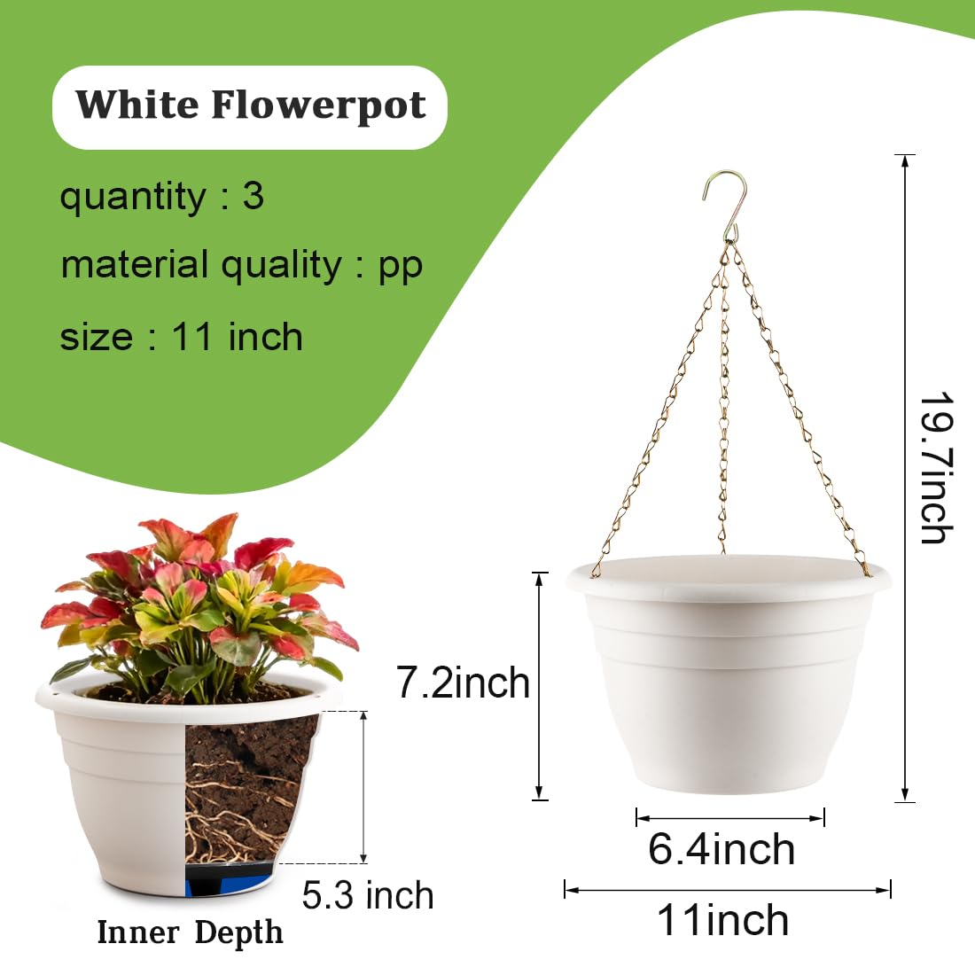 RooTrimmer hanging planters drainage hole enables simple water management