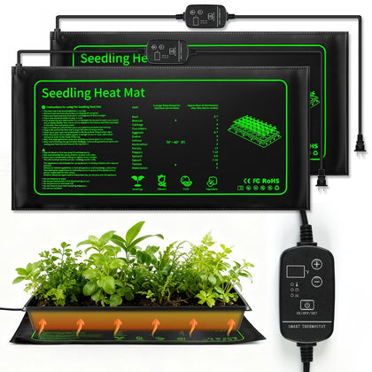 Rootrimmer heating mat powering seed trays with even warmth for better germination