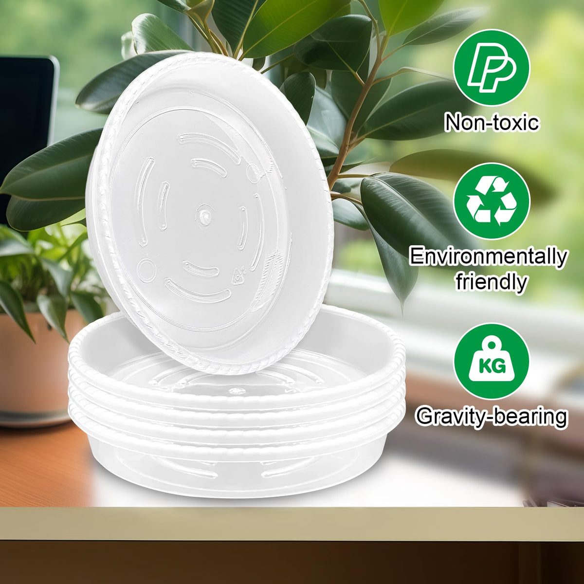 RooTrimmer higher-design saucer keeps spills away from surfaces and plants