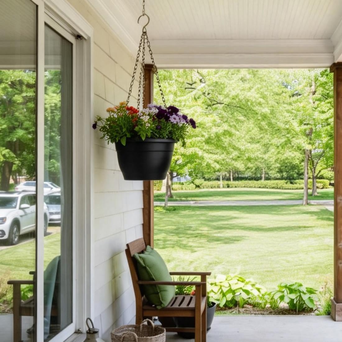 RooTrimmer hanging planter with drainage holes and removable plugs