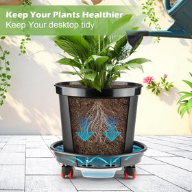 RooTrimmer rolling saucer wheels support effortless plant movement.
