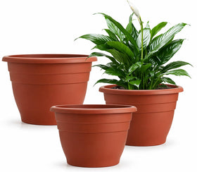 RooTrimmer pottery red 11-inch pot front view for medium plants indoors