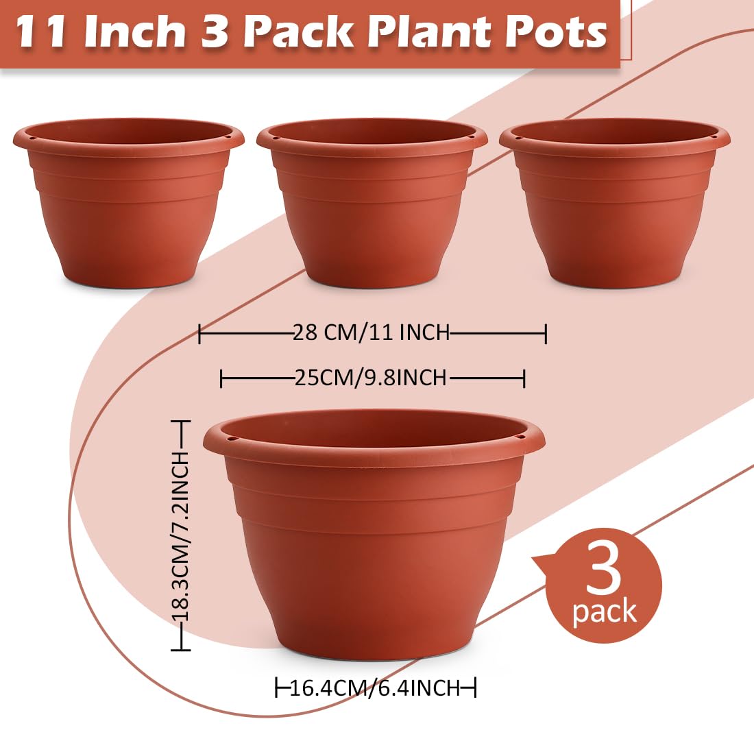 RooTrimmer pottery red 11-inch pot side view, lightweight and easy to move