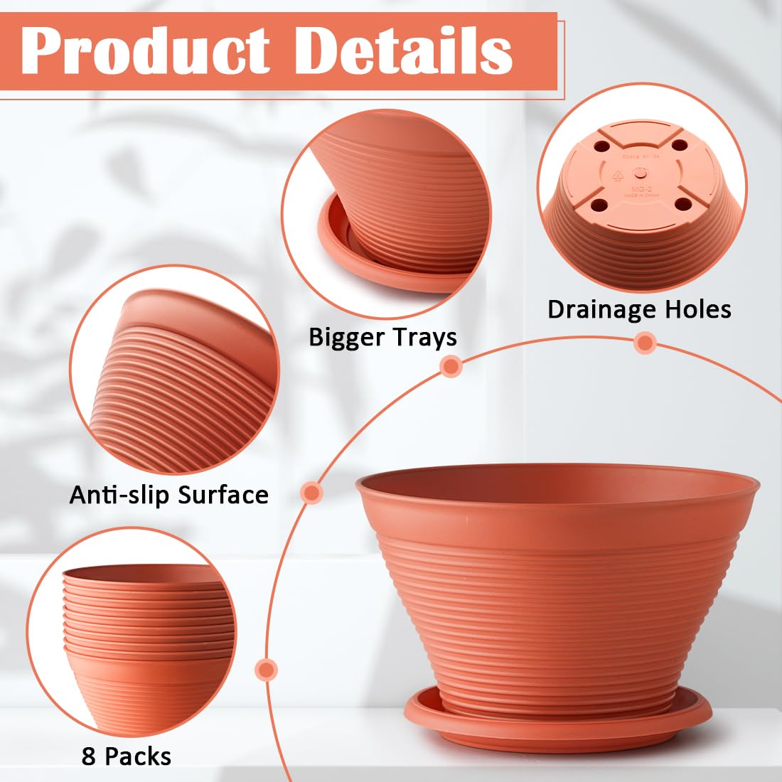 RooTrimmer saucer with water-holding capability red supports overflow protection