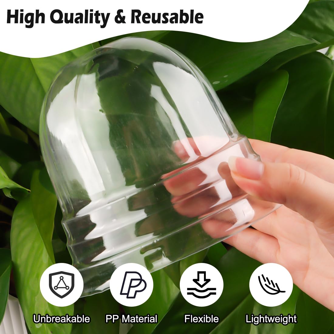 RooTrimmer stackable dome lids save space when not in use