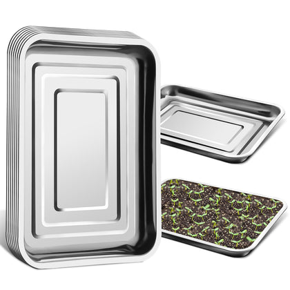 RooTrimmer stainless steel seed tray top view, durable seed starting surface.