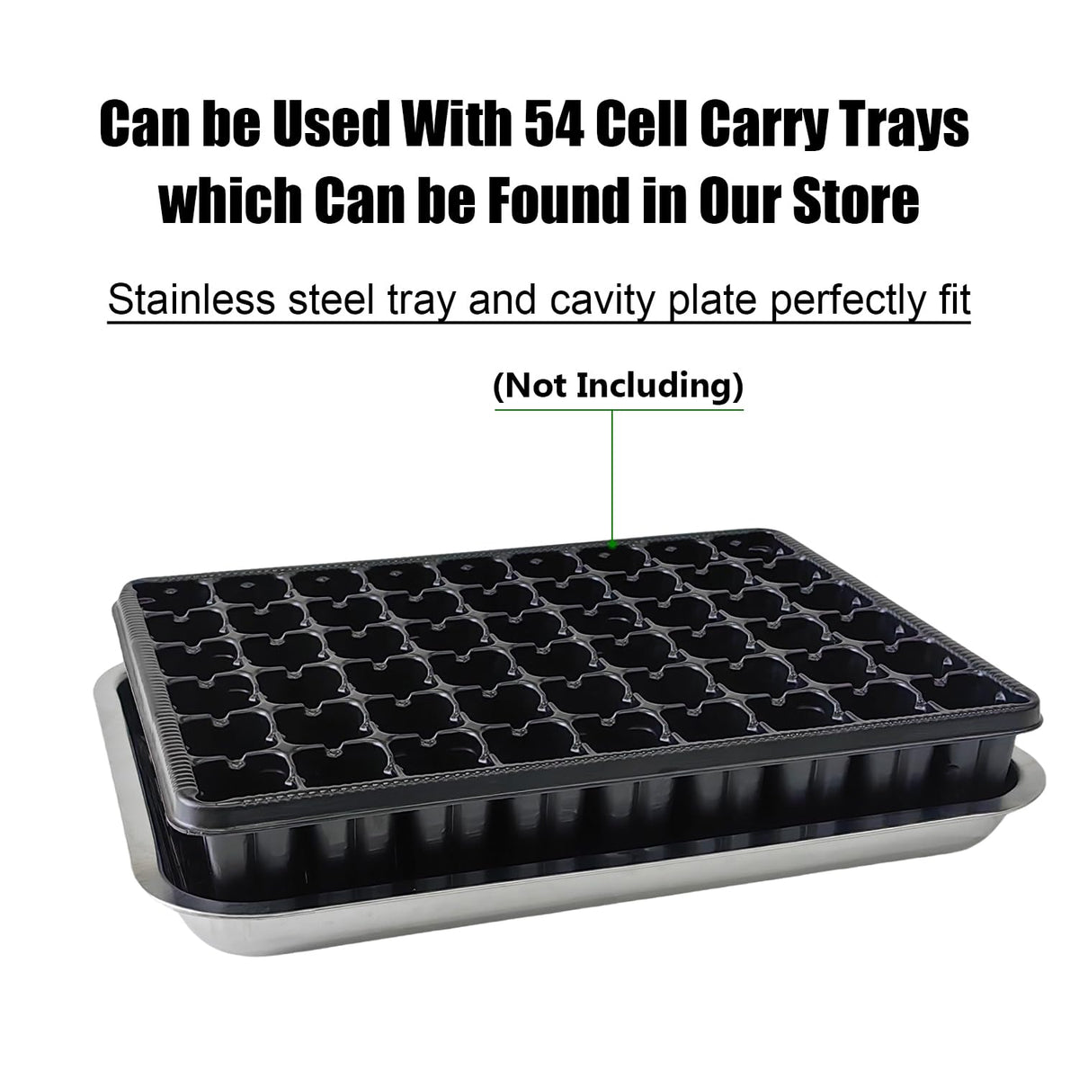 RooTrimmer stainless steel seed tray bottom view showing solid construction.