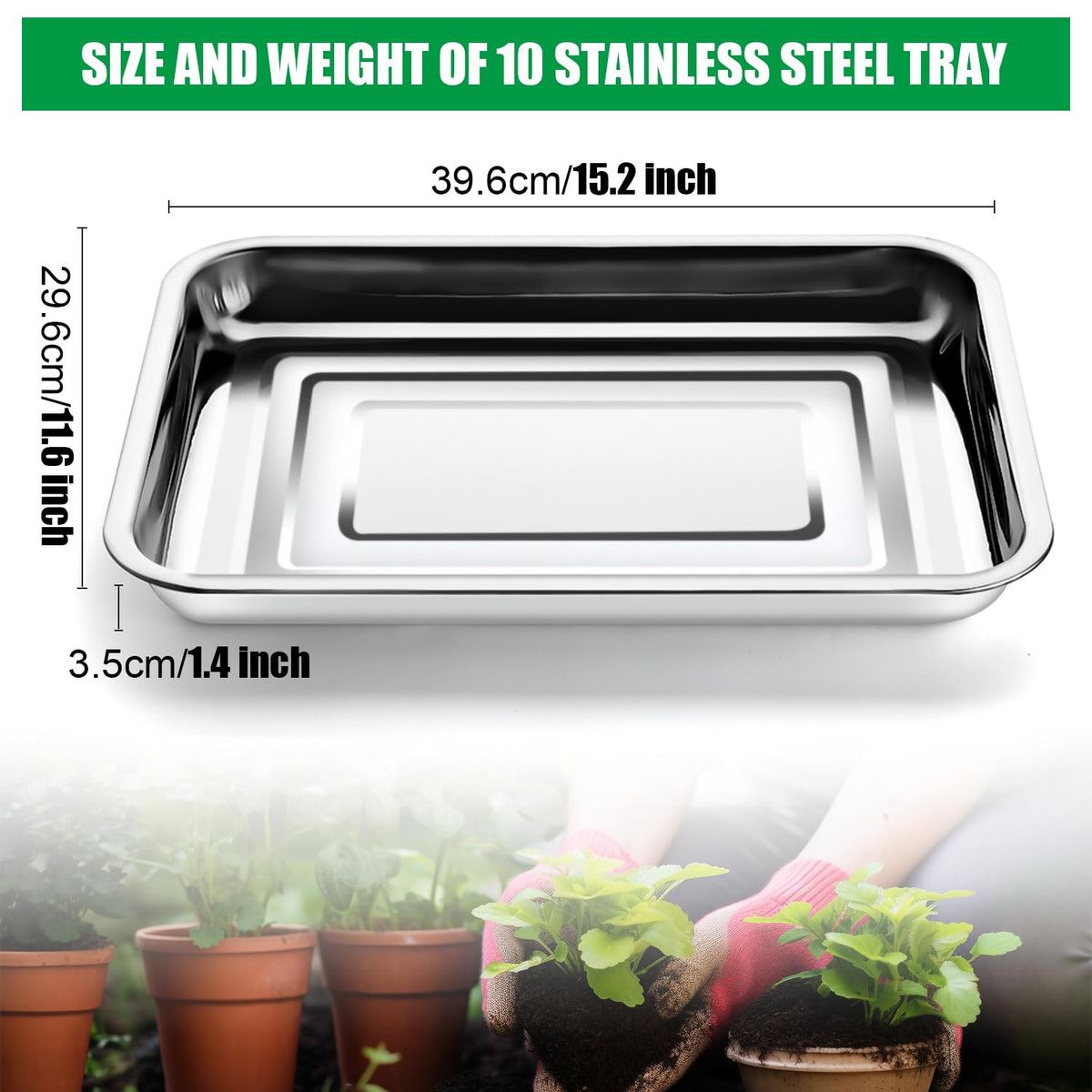 RooTrimmer stainless steel tray seed starting setup supports trays and pots securely