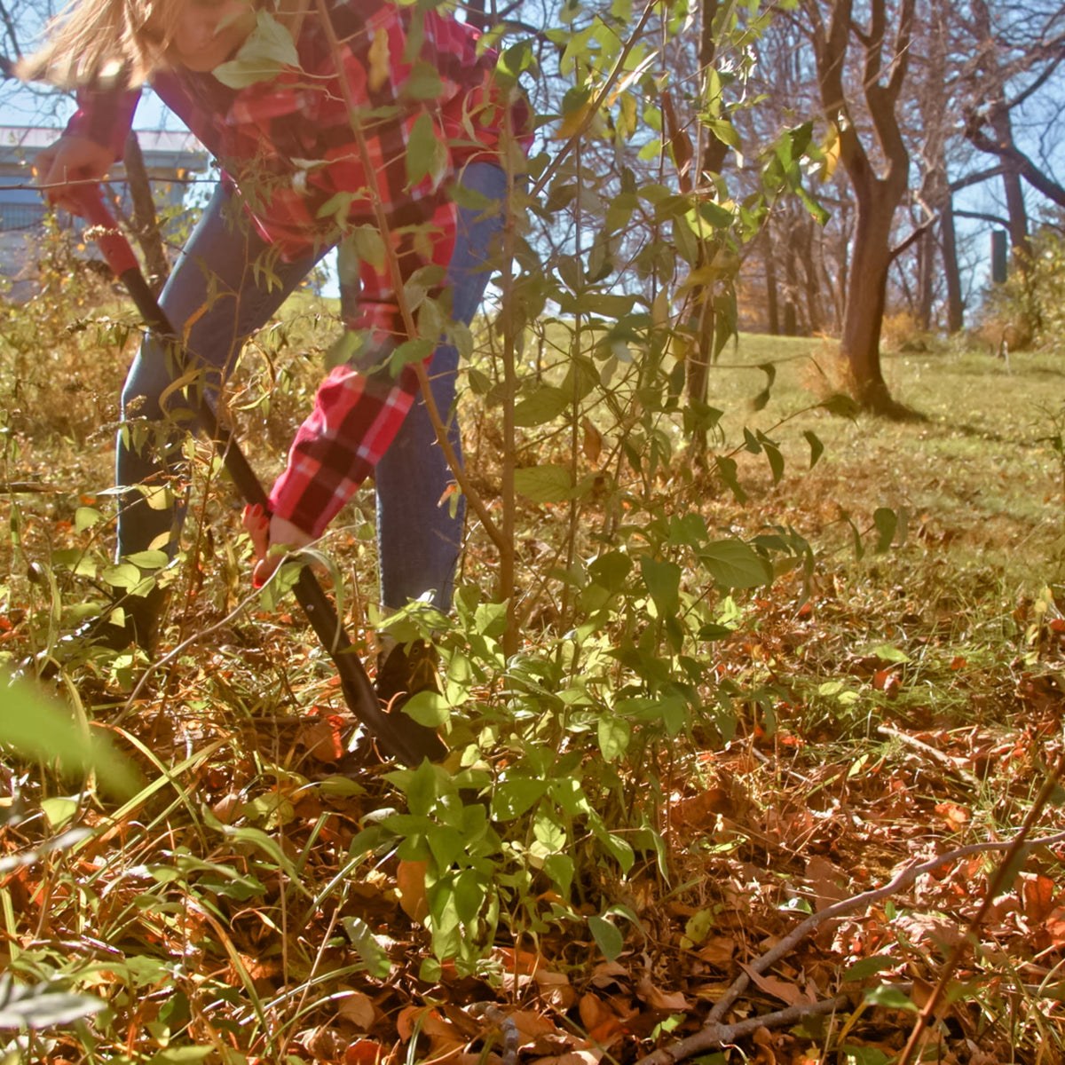 Root Slayer RS223 Nomad Mini ergonomic handle improves control while digging.
