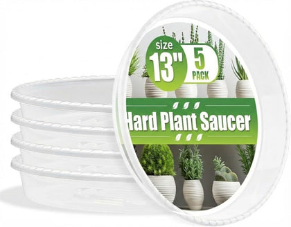 RootTrimmer clear 13-inch plant saucer with transparent water level view for easy watering.