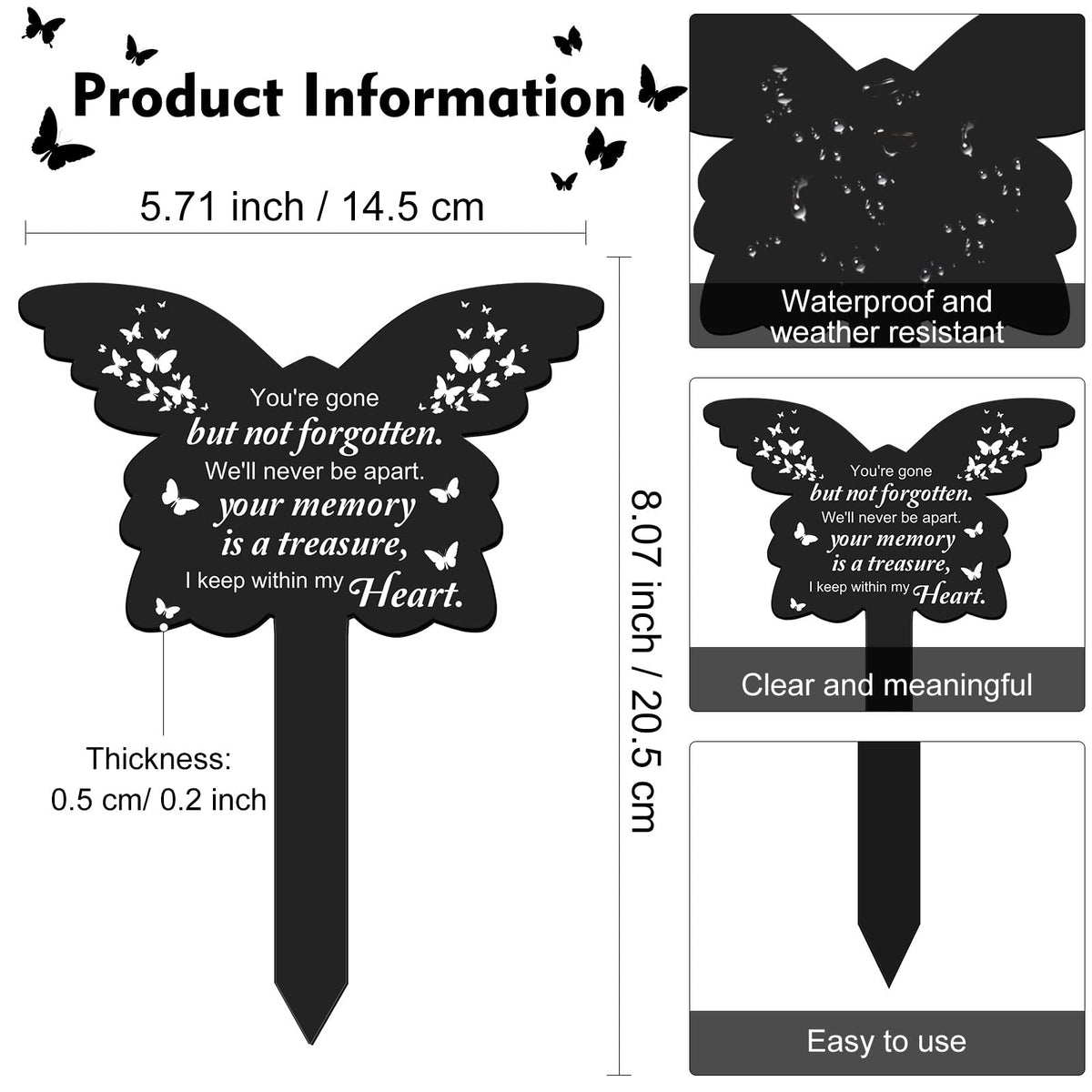  Roowest acrylic cemetery decoration with butterfly motif, durable garden display