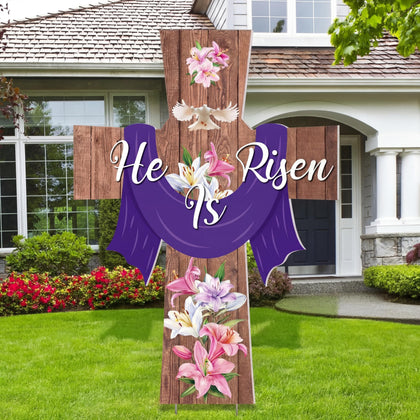 Roowest Easter yard sign with cross stake enhances curb appeal for springtime displays.
