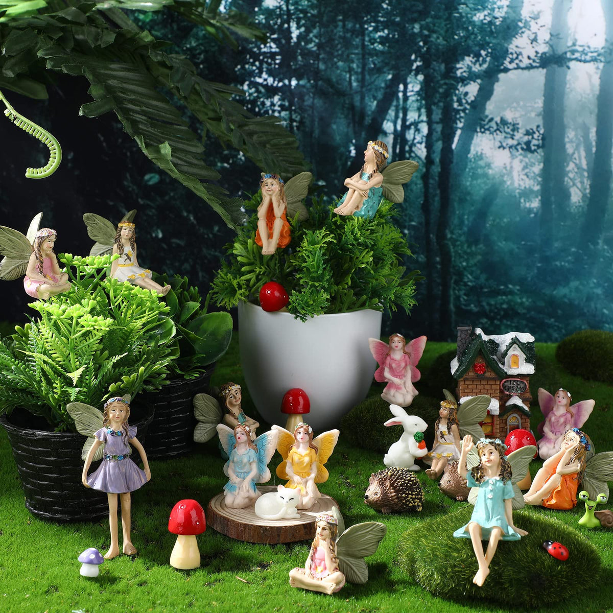 Roowest garden figurines miniatures collection enhances outdoor micro-landscapes