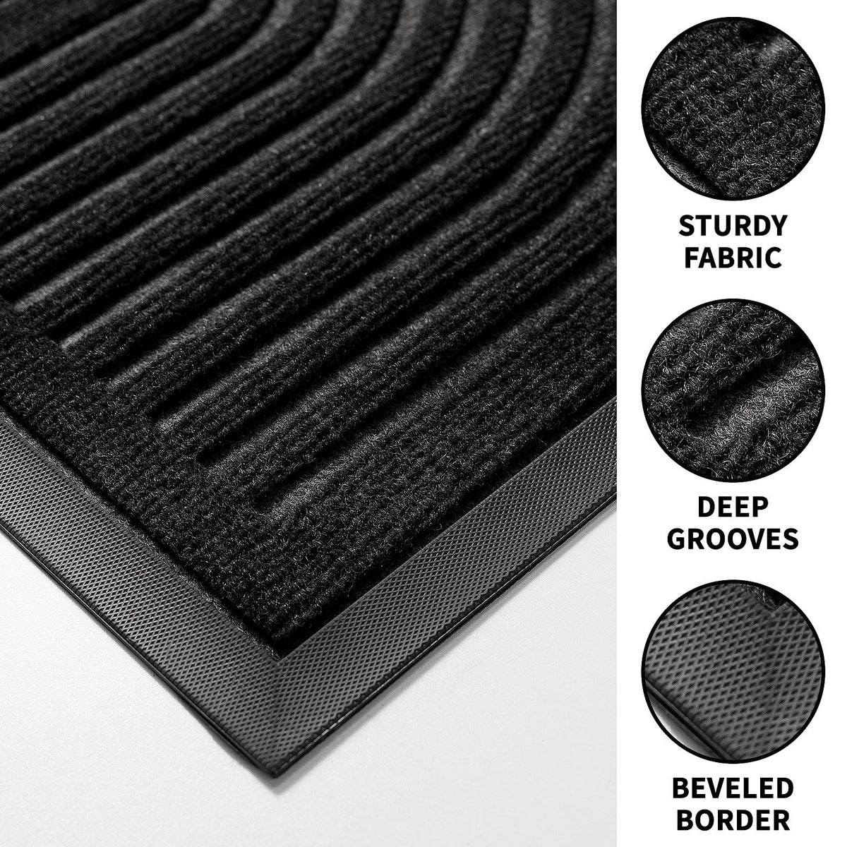 RORA 24x36 black door mat fits standard entryways with bold, modern style