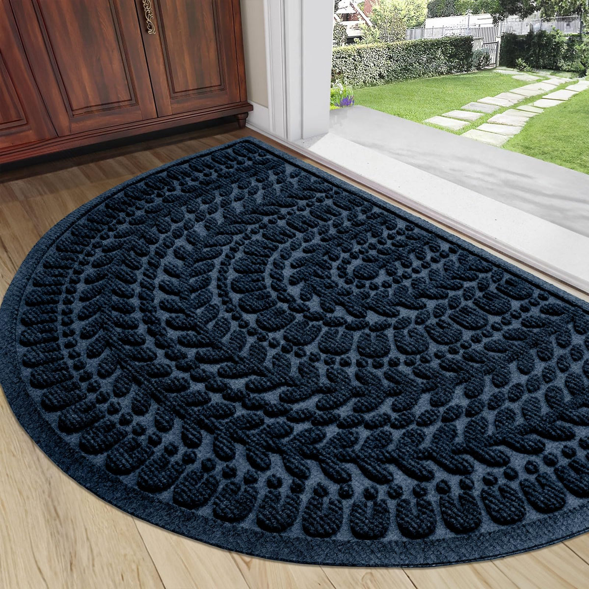 RORA half-circle door mat at the front door reduces dirt while elevating curb appeal.