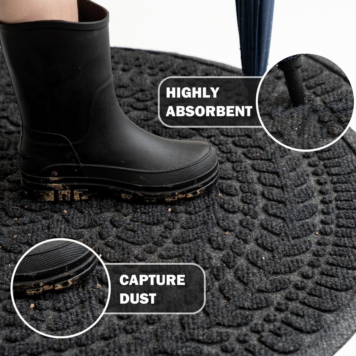 RORA half-circle doormat outdoors traps dirt and moisture before entering the home.