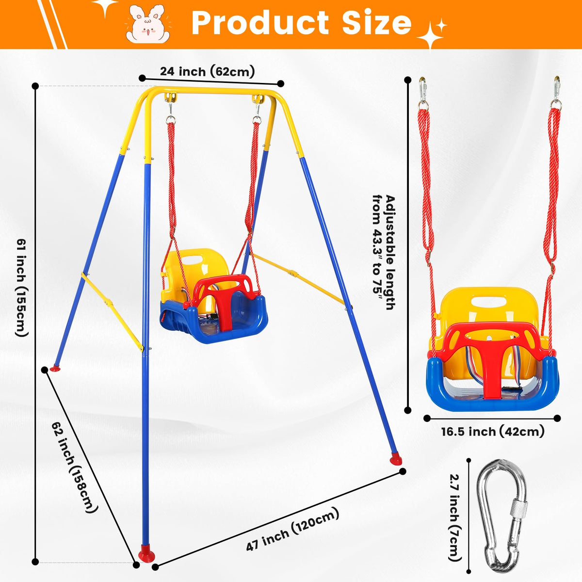 Rormcheny foldable baby swing stand provides easy storage after playtime.