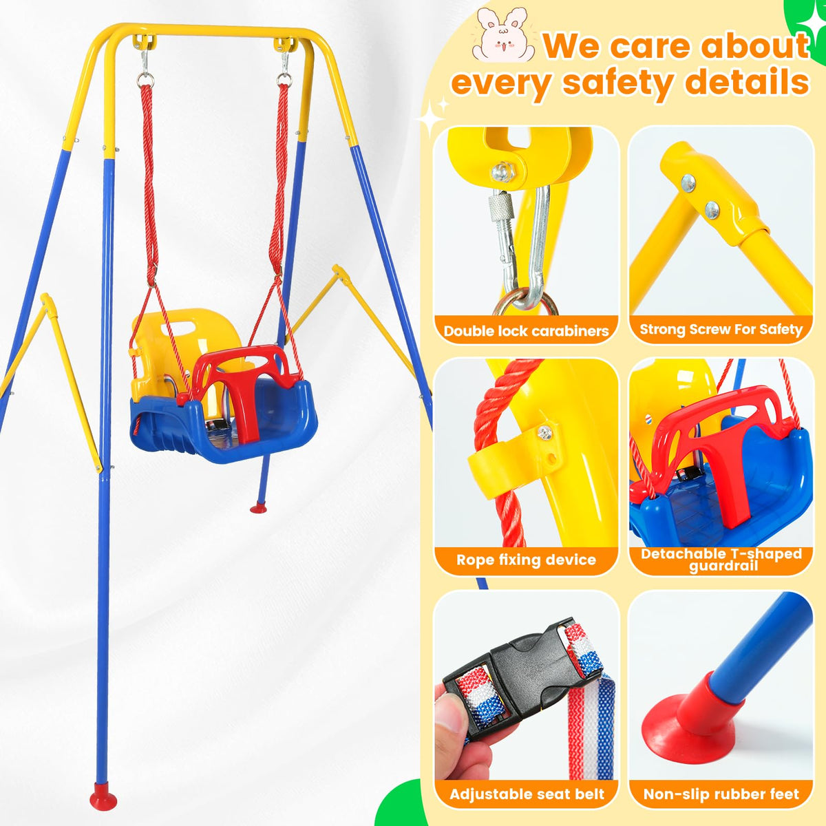 Rormcheny roomy stand with 47x62x61 inches offers space for multiple swings.
