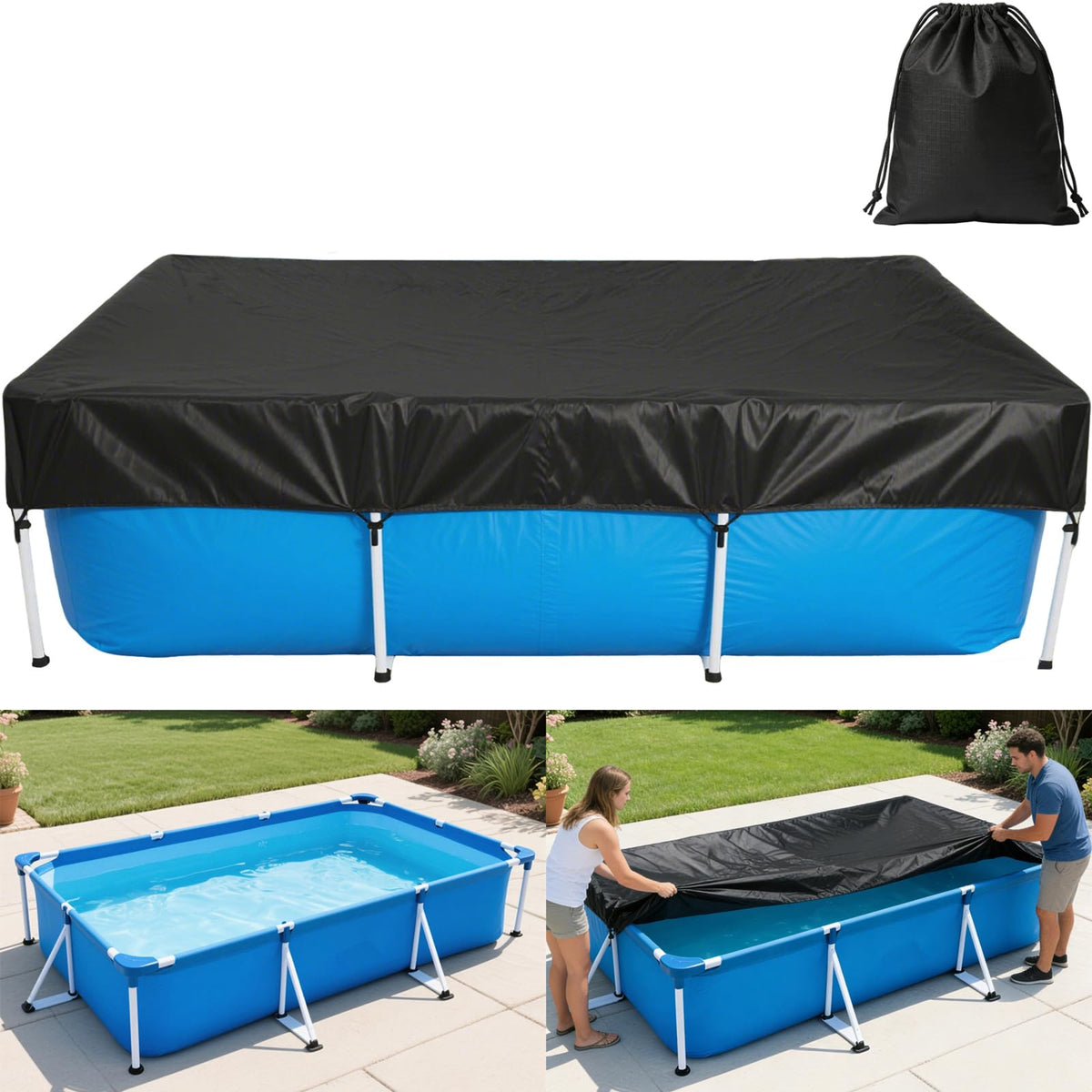 RORTUSAT rectangle pool cover 86x59 inches protects water from debris and sun.