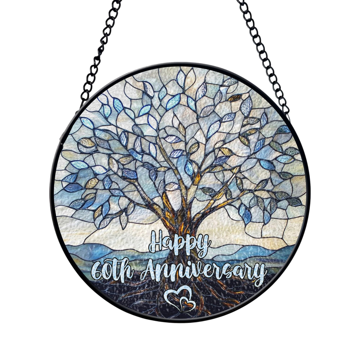 RosaTeeStore Tree of Life suncatcher for the 60th anniversary, enriches sunlight with calming blue tones.