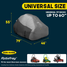 Rosefray Zero Turn Mower Cover shields against sun, rain, and dust during storage.