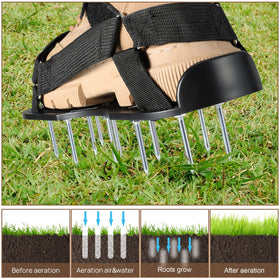 Spikes on rosgel Aerator Shoes penetrate soil to improve drainage.