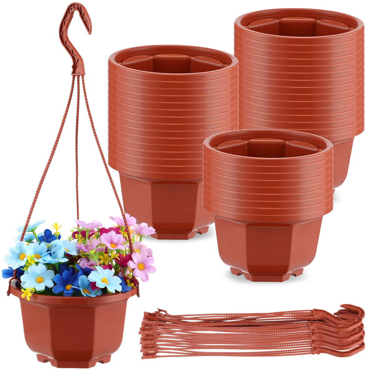 Roshtia 24-pcs hanging planter pots in brown for versatile indoor and outdoor display.