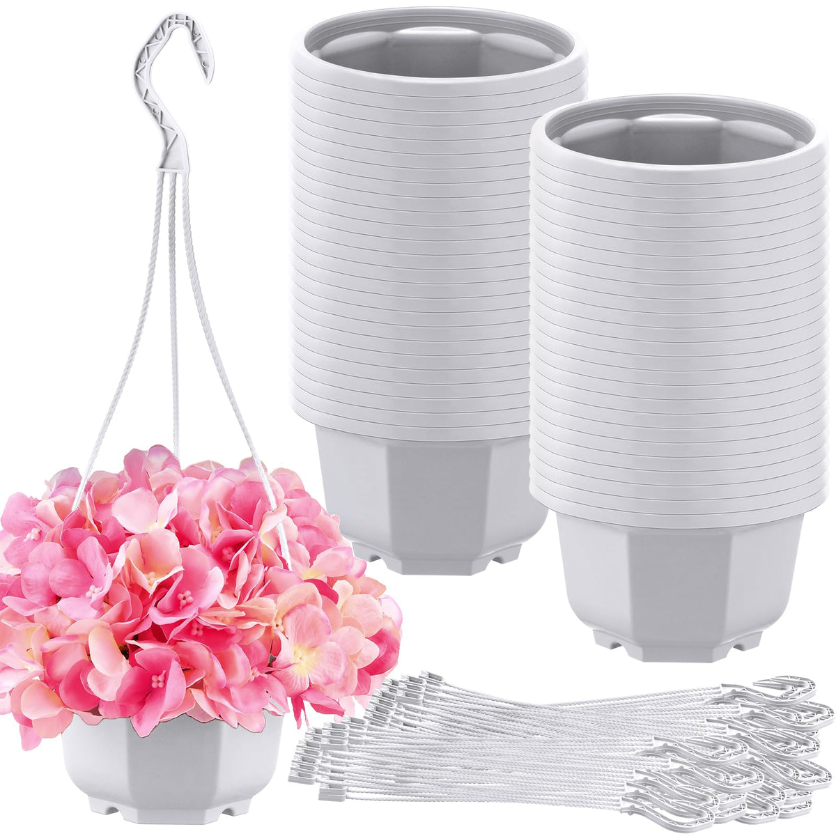 Roshtia 50-pcs gray-white hanging pots with hooks for balcony greenery