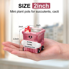 Roshtia dumpster fire planter in orange and pink brightening windowsills