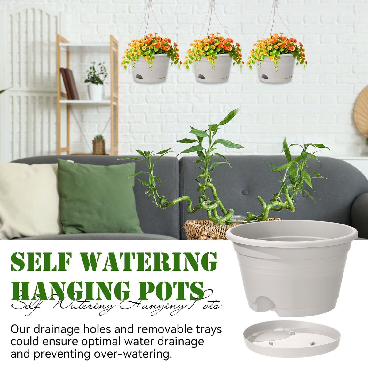 Roshtia durable plastic construction offers lightweight planters for any space.
