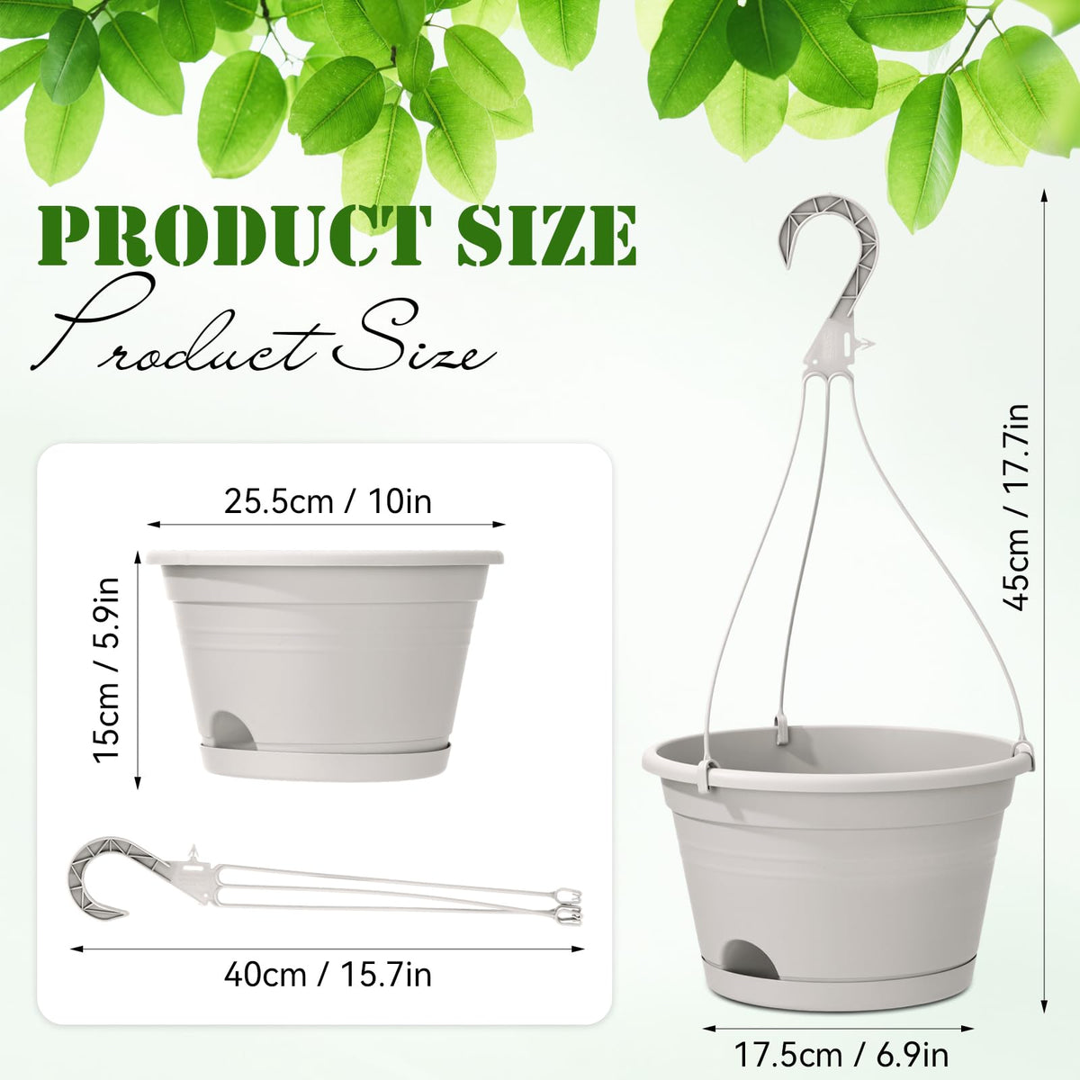Roshtia gray-white hanging pots with hooks for indoor or outdoor display.