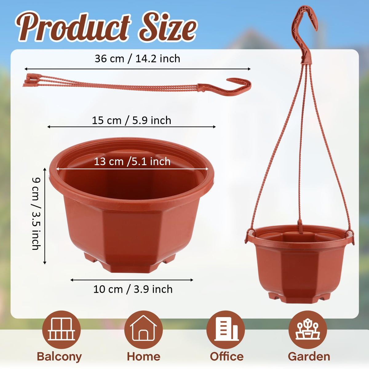 Roshtia hanging planter basket 6-inch with octagonal design for elegant plant display.