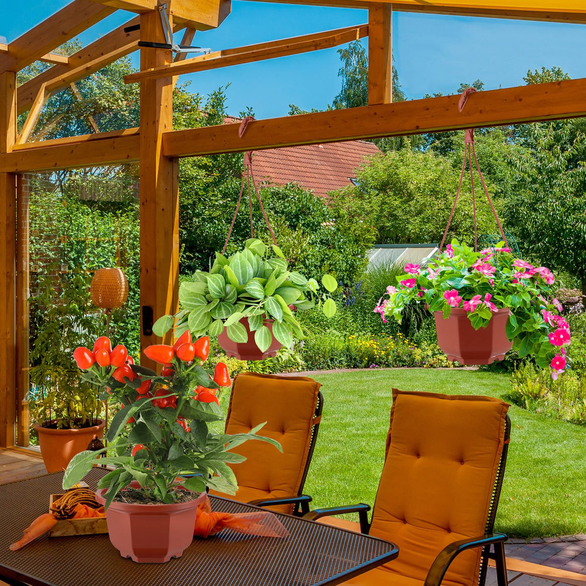 Roshtia three-hook system provides stable hanging for balconies and patios.