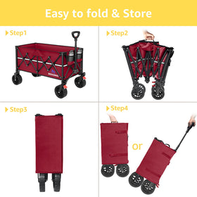 ROSONG 150L capacity wagon helps with camping and gardening tasks.