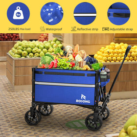 ROSONG collapsible wagon blue 360° wheels enable smooth maneuvering