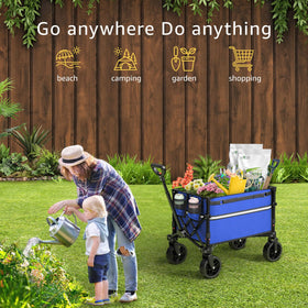 ROSONG collapsible wagon blue compact fold demonstrates space-saving design