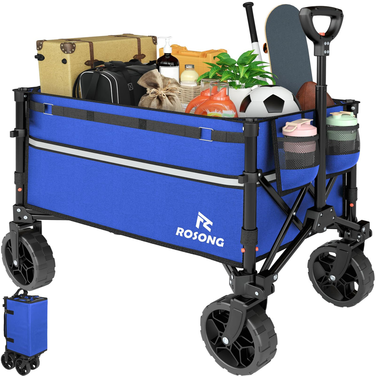 ROSONG collapsible wagon blue folded for compact storage and easy transport